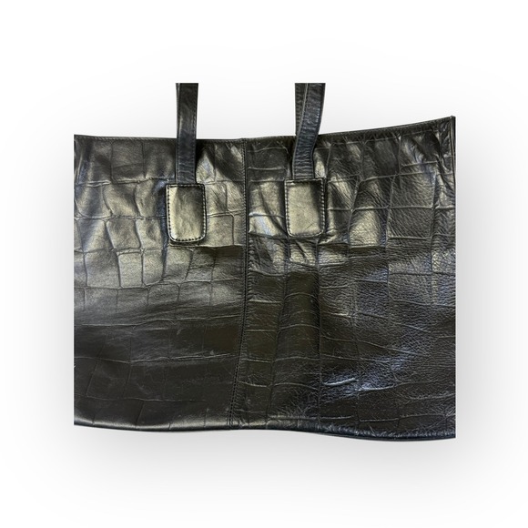 Vtg 80s Brio! Black Leather Embossed Crocodile‎ Shoulder Bag Every Day Purse - Picture 5 of 12